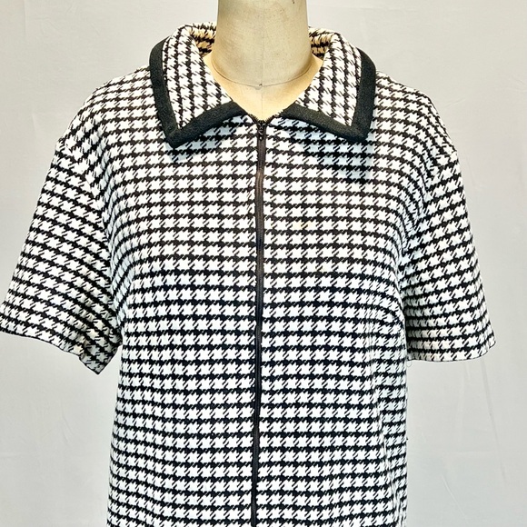 VINTAGE MCM houndstooth check day dress midi short sleeve pockets mid century - Picture 4 of 14